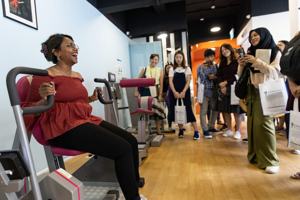 The influencers tested machines at an inclusive gym for people of different abilities